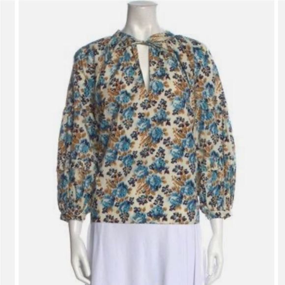 Anthropologie Tops - Love The Label Anthropologie Kaleesi Blue Floral Top Ruffle Sz S Boho Praise